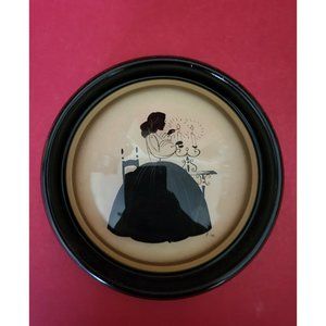 Vintage Reverse Silhouette on Glass Woman Round Peter Watson Studio Hand Painted